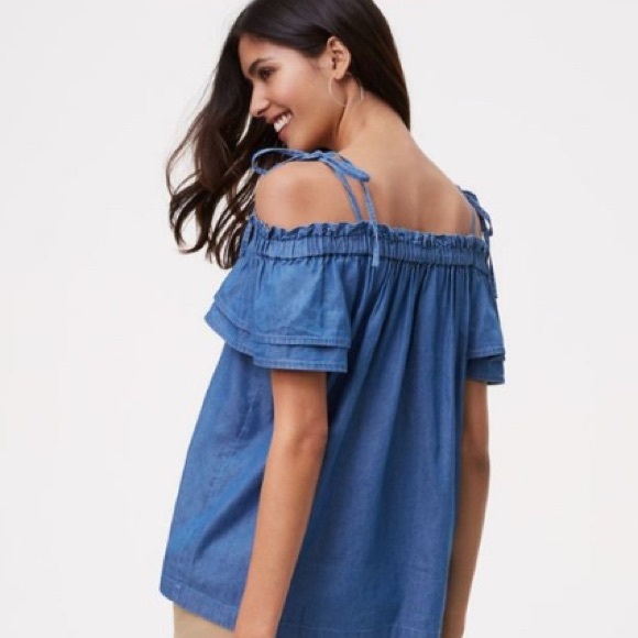Loft Chambray Tie Off-Shoulder Women's Top - Picture 1 of 5